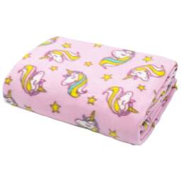 Velosso Unicorn Polar Fleece Blanket 152 x 127cm - Size: 127 x 152 x 1cm - Pink - Wilko