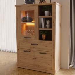 Florence Corona 3 Door 3 Shelf Single Drawer Artisan Oak Display Cabinet - Size: 160.3 x 108.4 x 41.3cm - Brown - Furniture To Go - Wilko - thumbnail 1