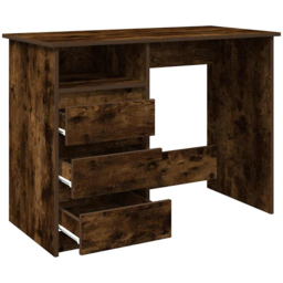 vidaXL 3 Drawer Single Shelf Computer Desk Smoked Oak - Size: 75 x 102 x 50cm - Brown - Wilko - thumbnail 5