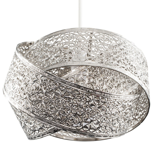 ValueLights Hacienda Intertwined Brushed Chrome Ceiling Pendant Lamp Shade - Size: 20 x 30 x 30cm - Silver - Wilko - image 1
