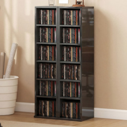 Portland 6 Shelf High Gloss Black Adjustable CD Storage Unit Set of 2 - Size: 88.5 x 21 x 22.5cm - Wilko - thumbnail 1
