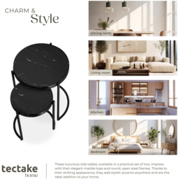 tectake Side Table Ellsa Black Marble Top Side Table Set of 2 - Size: 50.5 x 43 x 43cm - Wilko - thumbnail 6