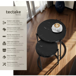 tectake Side Table Ellsa Black Marble Top Side Table Set of 2 - Size: 50.5 x 43 x 43cm - Wilko - thumbnail 7