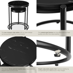tectake Side Table Ellsa Black Marble Top Side Table Set of 2 - Size: 50.5 x 43 x 43cm - Wilko - thumbnail 5