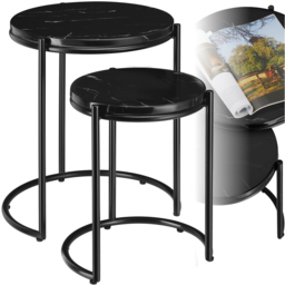 tectake Side Table Ellsa Black Marble Top Side Table Set of 2 - Size: 50.5 x 43 x 43cm - Wilko - thumbnail 3