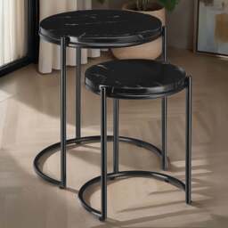 tectake Side Table Ellsa Black Marble Top Side Table Set of 2 - Size: 50.5 x 43 x 43cm - Wilko