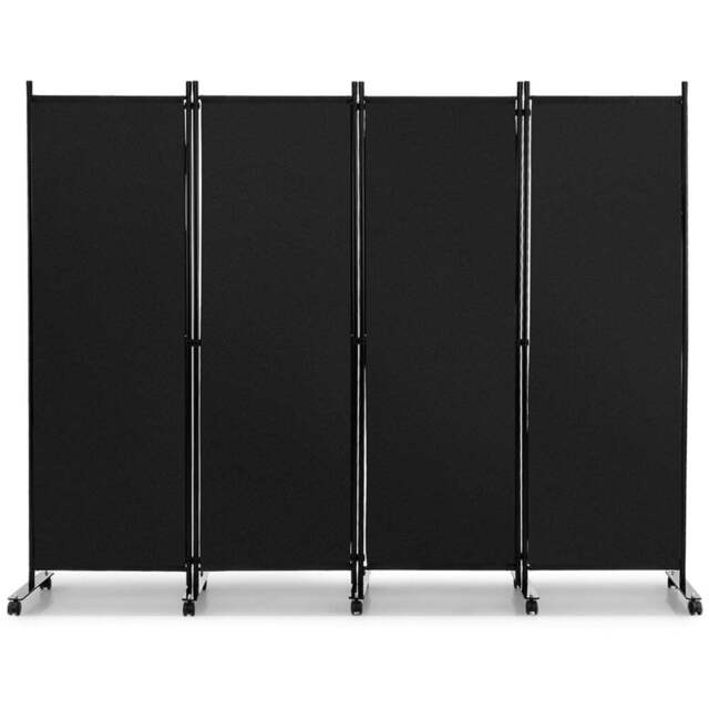 Costway 4 Panel Black Folding Room Divider with Wheels - Size: 105 x 12 x 12cm - Wilko - image 1