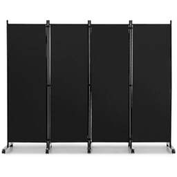 Costway 4 Panel Black Folding Room Divider with Wheels - Size: 105 x 12 x 12cm - Wilko - thumbnail 1