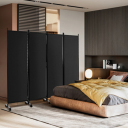Costway 4 Panel Black Folding Room Divider with Wheels - Size: 105 x 12 x 12cm - Wilko - thumbnail 3
