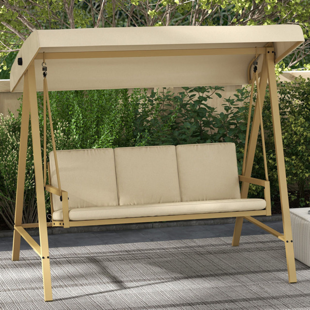 Outsunny 3 Seater Beige Swing Chair with Canopy - Size: 199 x 63 x 21cm - Cream - Wilko - image 1