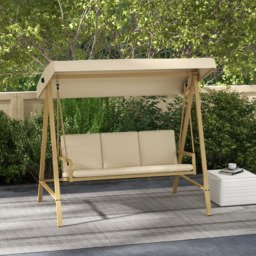 Outsunny 3 Seater Beige Swing Chair with Canopy - Size: 199 x 63 x 21cm - Cream - Wilko - thumbnail 5