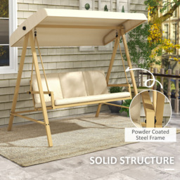 Outsunny 3 Seater Beige Swing Chair with Canopy - Size: 199 x 63 x 21cm - Cream - Wilko - thumbnail 6