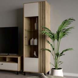 Florence Grafton Single Door Cream and Oak Glass Display Cabinet - Size: 195.8 x 63.4 x 42cm - Multi - Furniture To Go - Wilko