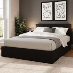 GFW Double Black Faux Leather Side Lift Ottoman Bed with Bonnell Mattress - Wilko