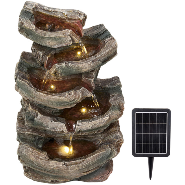 Living and Home 5-Tier Realistic Log Wood and Rock Effect Solar LED Water Feature - Size: 46 x 27 x 20cm - Brown - Wilko - image 1