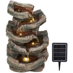 Living and Home 5-Tier Realistic Log Wood and Rock Effect Solar LED Water Feature - Size: 46 x 27 x 20cm - Brown - Wilko - thumbnail 1