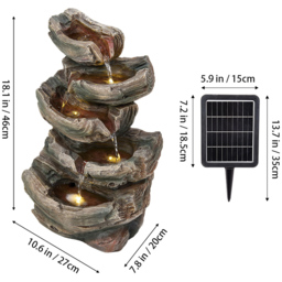 Living and Home 5-Tier Realistic Log Wood and Rock Effect Solar LED Water Feature - Size: 46 x 27 x 20cm - Brown - Wilko - thumbnail 6