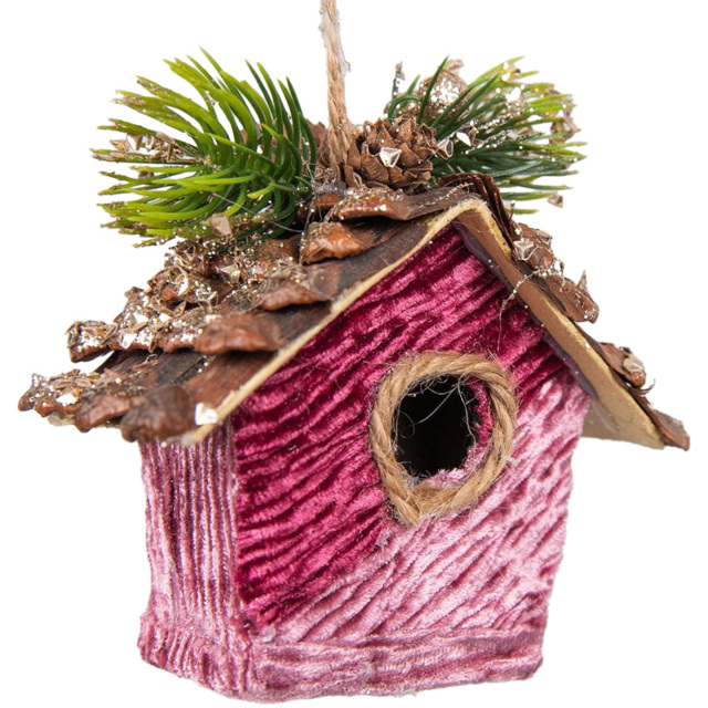 Shatchi Pink Burgundy Birdhouse Ornament - Size: 10 x 11 x 10cm - Wilko - image 1