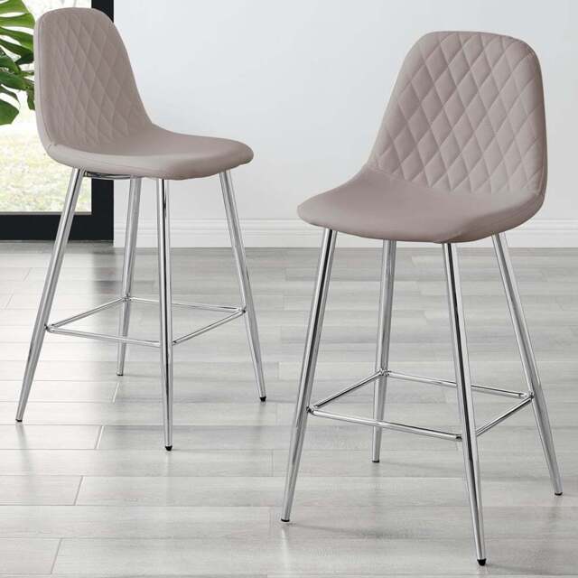 Furniturebox Solara Cappuccino Faux Leather Silver Legs Counter Stools Set of 2 - Brown - Wilko - image 1