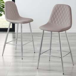 Furniturebox Solara Cappuccino Faux Leather Silver Legs Counter Stools Set of 2 - Brown - Wilko - thumbnail 1