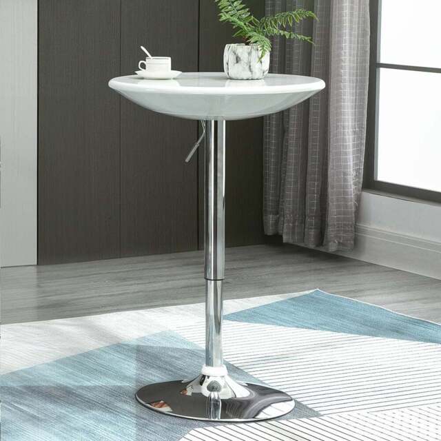 Portland 2 Seater Round Adjustable Height Swivel Bar Dining Table White and Silver - Wilko - image 1