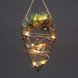 Shatchi Green Heart Wooden LED Hanging Christmas Ornament - Size: 19 x 19 x 1.9cm - Cream - Wilko - thumbnail 3