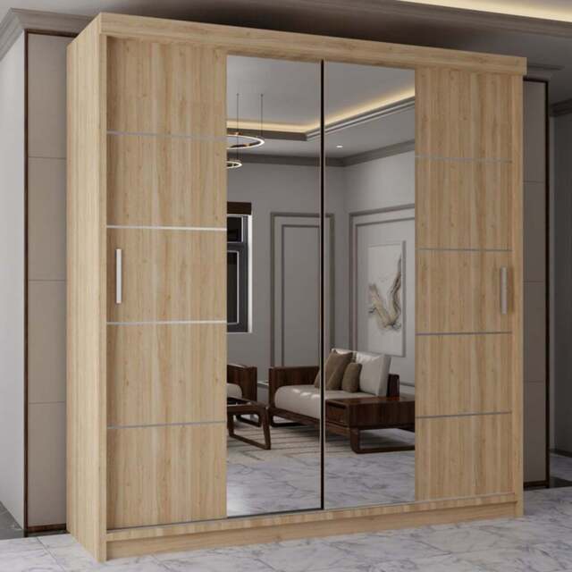 Sliding Wardrobes 4U Lisbon 2 Door Oak Full Length Mirrored Wardrobe 203cm - Brown - Wilko - image 1