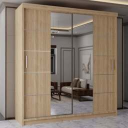 Sliding Wardrobes 4U Lisbon 2 Door Oak Full Length Mirrored Wardrobe 203cm - Brown - Wilko - thumbnail 1