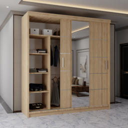Sliding Wardrobes 4U Lisbon 2 Door Oak Full Length Mirrored Wardrobe 203cm - Brown - Wilko - thumbnail 4