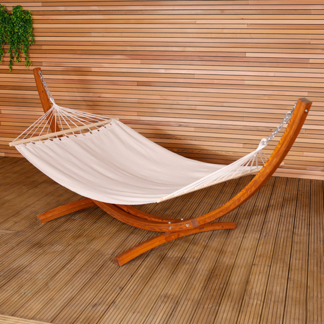 Charles Bentley Cream Canvas Hammock with Wooden Arc Stand - Size: 1 Seater - Wilko - image 1
