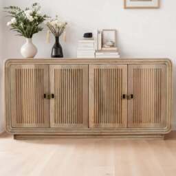 Brooklyn Hudson 4 Door Carved Mango Wood Large Sideboard - Brown - Wilko - thumbnail 1