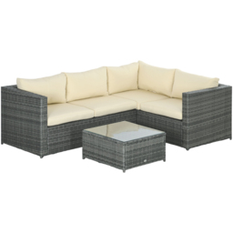 Outsunny 4 Seater Beige Rattan Sofa Lounge Set - Cream - Wilko - thumbnail 3
