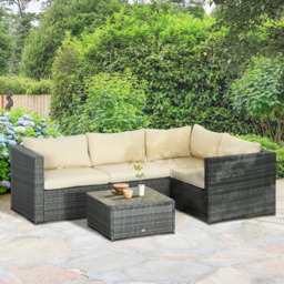 Outsunny 4 Seater Beige Rattan Sofa Lounge Set - Cream - Wilko