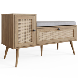 GFW Noor 2 Door Oak Rattan Shoe Cabinet with Cushioned Seat - Size: 58.5 x 100 x 38cm - Wilko - thumbnail 3