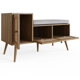 GFW Noor 2 Door Oak Rattan Shoe Cabinet with Cushioned Seat - Size: 58.5 x 100 x 38cm - Wilko - thumbnail 5