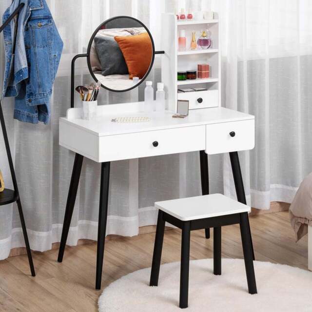 Portland White Dressing Table Set with Mirror - Size: 90 x 45 x 126cm - Wilko - image 1