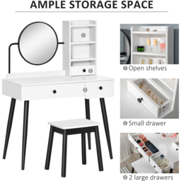 Portland White Dressing Table Set with Mirror - Size: 90 x 45 x 126cm - Wilko - thumbnail 6