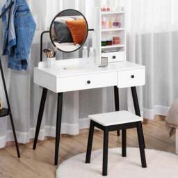 Portland White Dressing Table Set with Mirror - Size: 90 x 45 x 126cm - Wilko - thumbnail 1