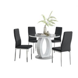 Furniturebox Lucia Valera 4 Seater Round Dining Set Grey Gloss Black and Chrome - Wilko - thumbnail 3