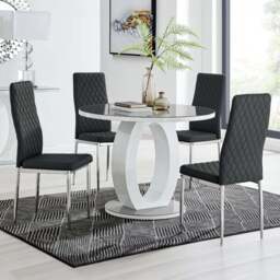 Furniturebox Lucia Valera 4 Seater Round Dining Set Grey Gloss Black and Chrome - Wilko - thumbnail 1