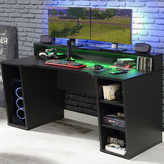 Flair Power X Colour Changing LED Gaming Desk Black - Size: 160 x 72 x 91.1cm - Wilko - image 1