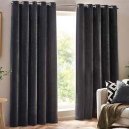 Yard Charcoal Heavy Chenille Velvet Eyelet Curtain 229 x 137cm - Size: W 137 x D 229cm - Grey - Yard Living - Wilko