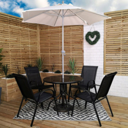 Samuel Alexander 4 Seater Round Outdoor Dining Set with Cream Parasol - Black - Wilko