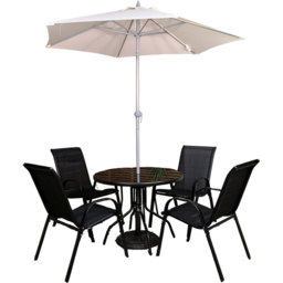 Samuel Alexander 4 Seater Round Outdoor Dining Set with Cream Parasol - Black - Wilko - thumbnail 3