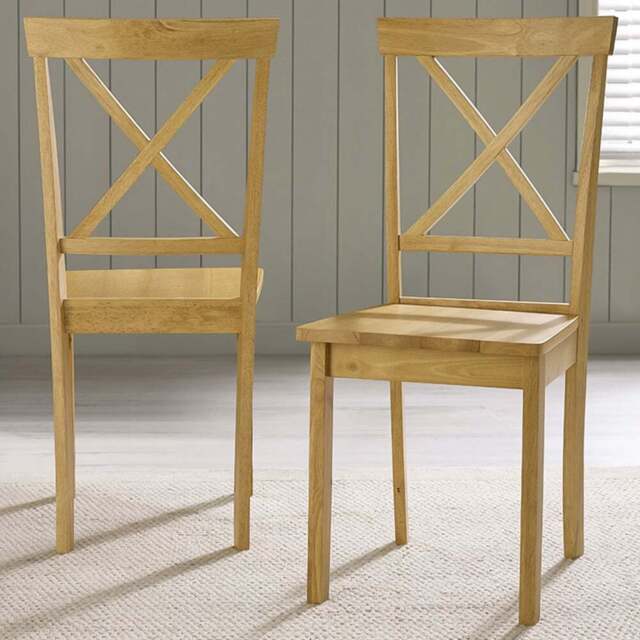 Furniturebox Marros Set of 2 Oak Effect Solid Wood Crossback Dining Chairs - Brown - Wilko - image 1