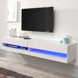 GFW Galicia White Large Wall TV Unit with LED - Size: 38 x 180 x 30cm - Wilko - thumbnail 1