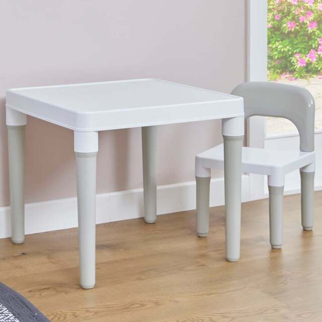 Liberty House Toys Kids White and Grey Plastic Table and Single Chair Set - Size: 43 x 51 x 51cm - Wilko - image 1
