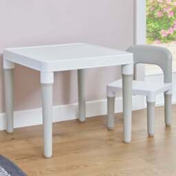 Liberty House Toys Kids White and Grey Plastic Table and Single Chair Set - Size: 43 x 51 x 51cm - Wilko