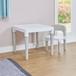Liberty House Toys Kids White and Grey Plastic Table and Single Chair Set - Size: 43 x 51 x 51cm - Wilko - thumbnail 5