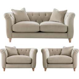 Elsie Chesterfield 4 Seater Putty Plush Velvet Sofa Suite - Grey - Wilko - thumbnail 3